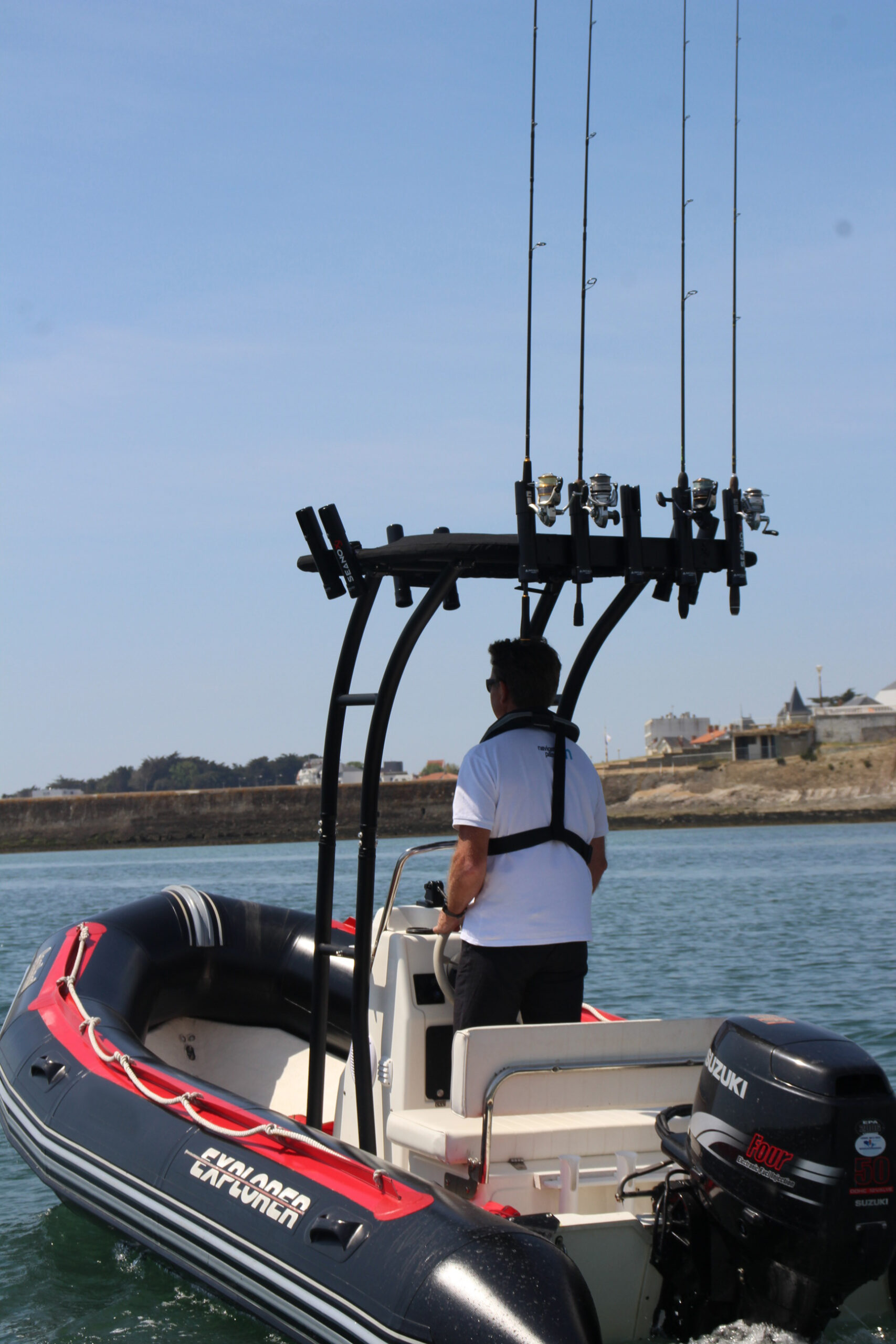 Black T-top Tower with Rod Holders - boat parts - by owner